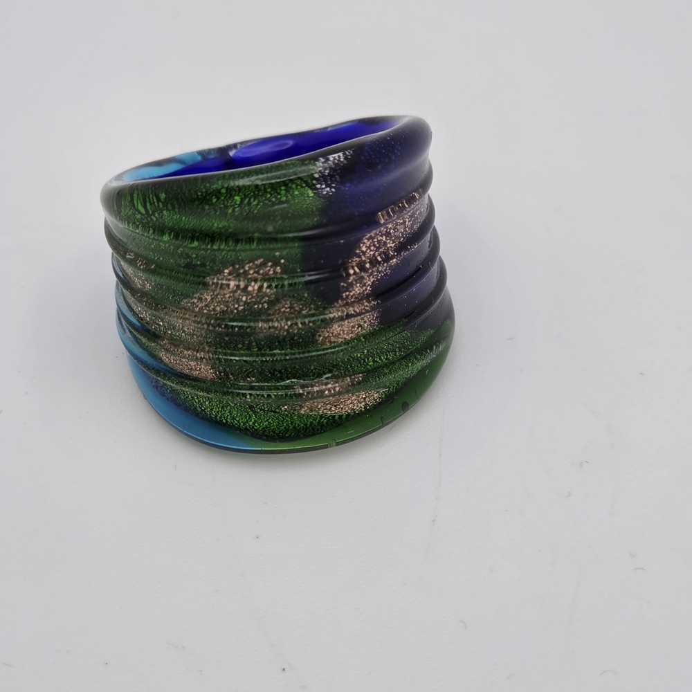 Murano Vibrant Green and Blue Ring #7 - Picture 3 of 5